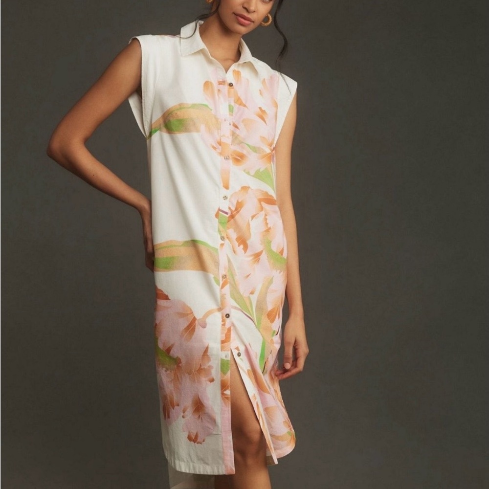Maeve White and Peach Floral Dress
